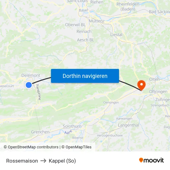 Rossemaison to Kappel (So) map