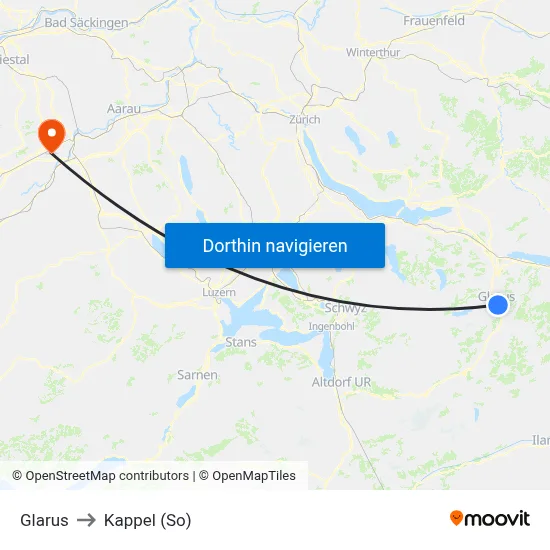 Glarus to Kappel (So) map