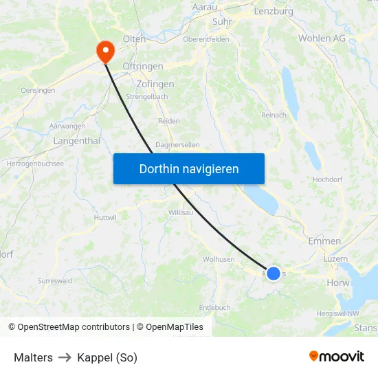 Malters to Kappel (So) map