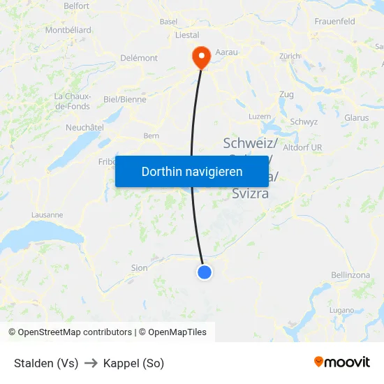 Stalden (Vs) to Kappel (So) map