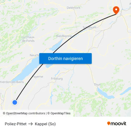 Poliez-Pittet to Kappel (So) map