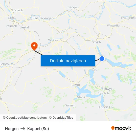 Horgen to Kappel (So) map