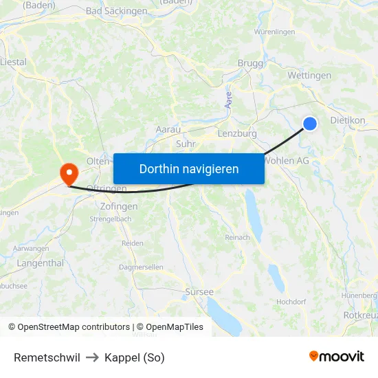 Remetschwil to Kappel (So) map