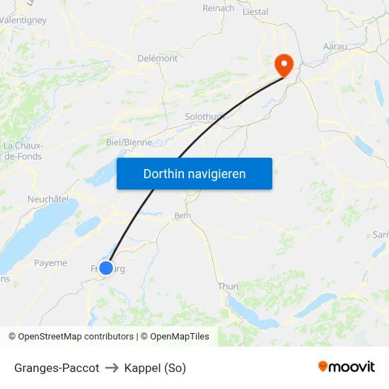Granges-Paccot to Kappel (So) map