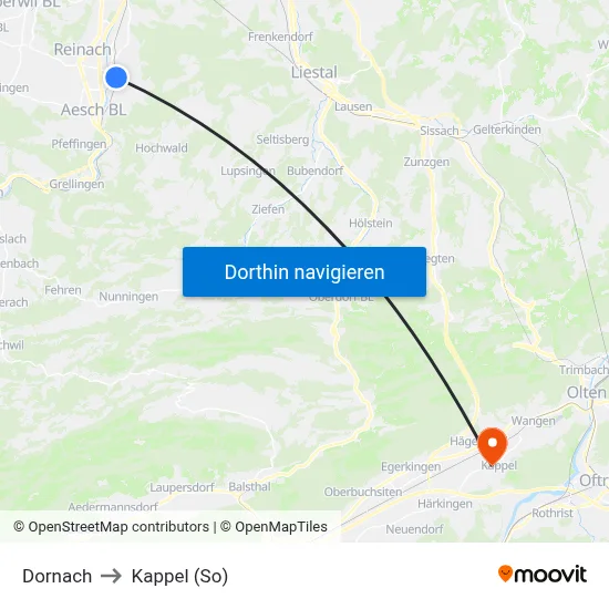 Dornach to Kappel (So) map