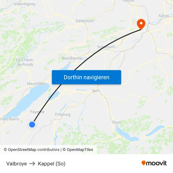 Valbroye to Kappel (So) map