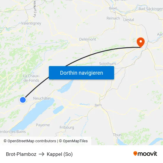 Brot-Plamboz to Kappel (So) map