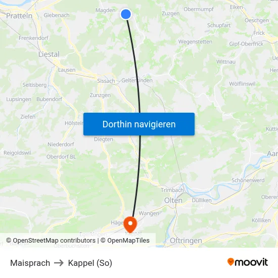 Maisprach to Kappel (So) map