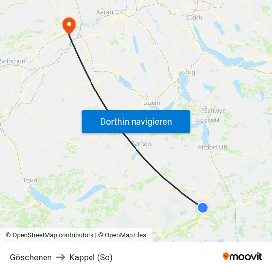 Göschenen to Kappel (So) map