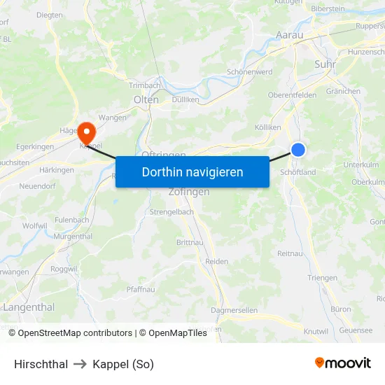 Hirschthal to Kappel (So) map