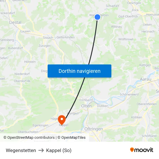 Wegenstetten to Kappel (So) map
