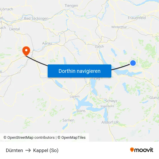 Dürnten to Kappel (So) map