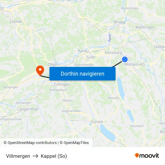 Villmergen to Kappel (So) map
