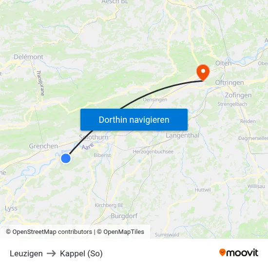 Leuzigen to Kappel (So) map