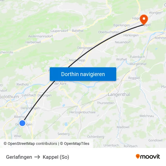 Gerlafingen to Kappel (So) map
