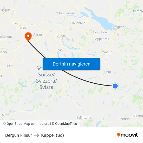 Bergün Filisur to Kappel (So) map