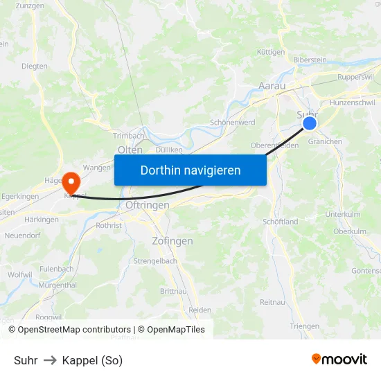 Suhr to Kappel (So) map