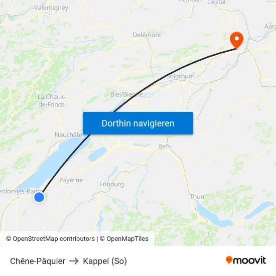 Chêne-Pâquier to Kappel (So) map