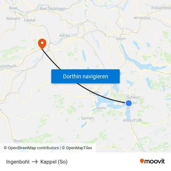 Ingenbohl to Kappel (So) map