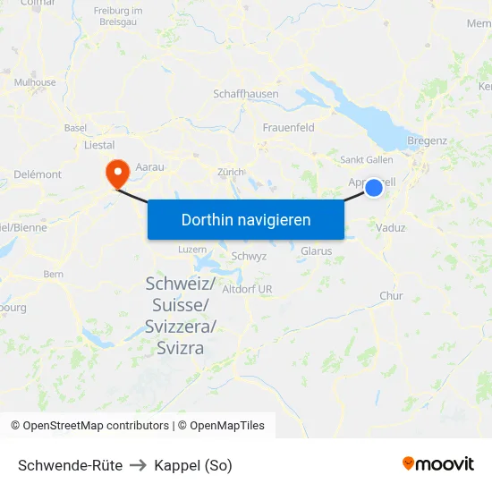 Schwende-Rüte to Kappel (So) map