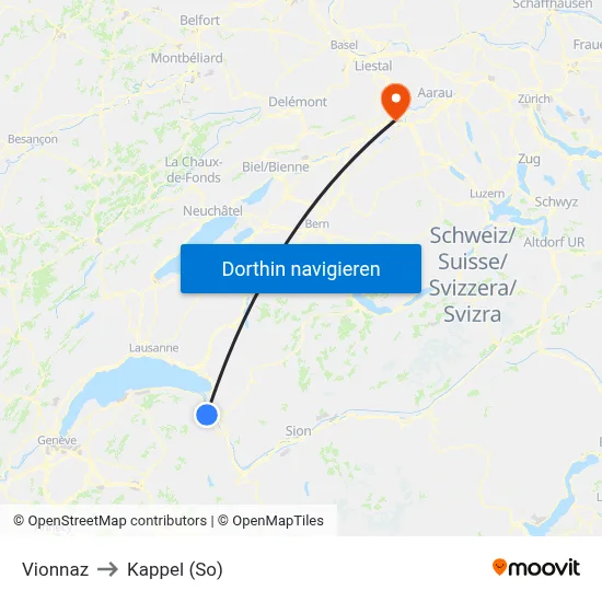 Vionnaz to Kappel (So) map