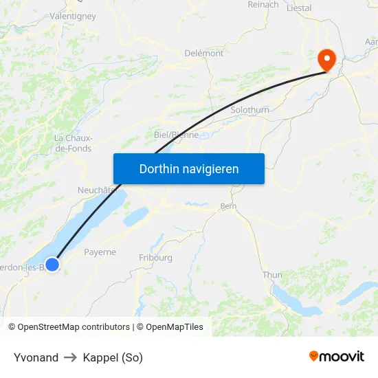 Yvonand to Kappel (So) map