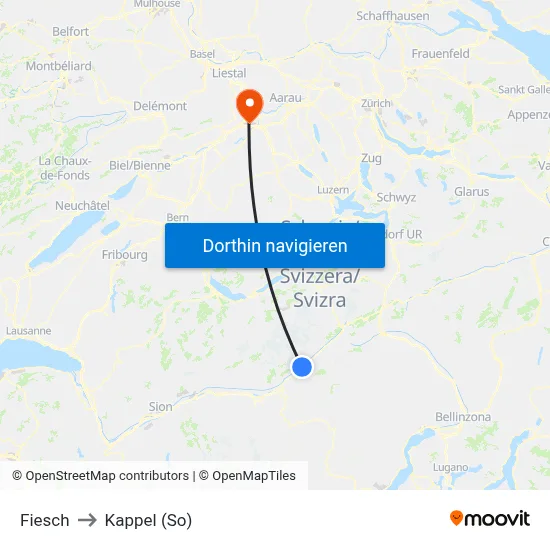 Fiesch to Kappel (So) map