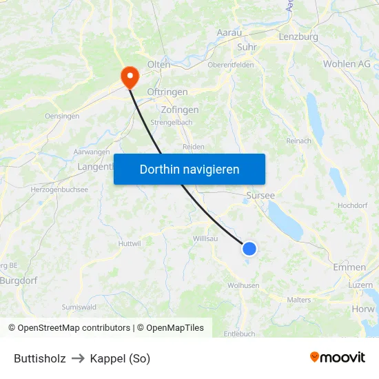 Buttisholz to Kappel (So) map