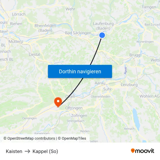 Kaisten to Kappel (So) map