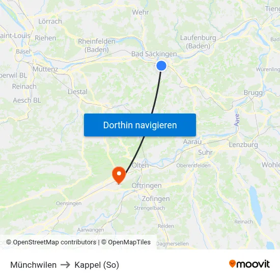 Münchwilen to Kappel (So) map