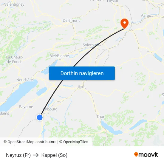 Neyruz (Fr) to Kappel (So) map