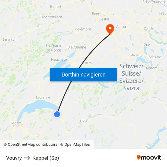 Vouvry to Kappel (So) map