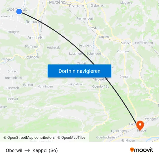 Oberwil to Kappel (So) map