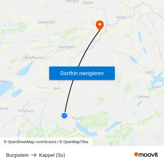 Burgistein to Kappel (So) map