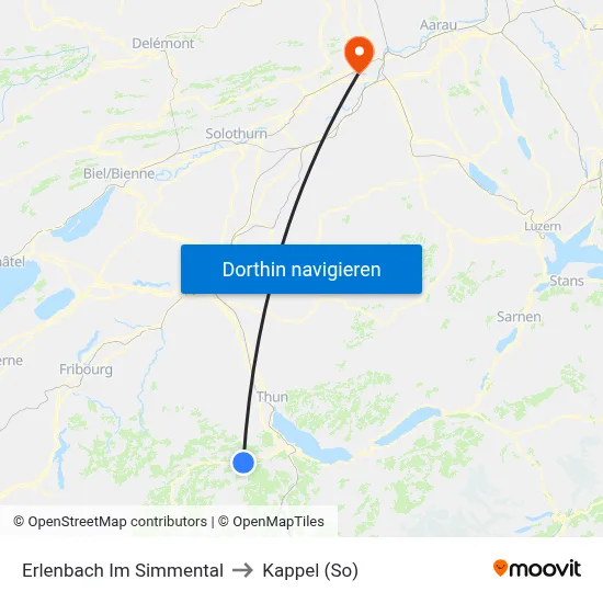 Erlenbach Im Simmental to Kappel (So) map
