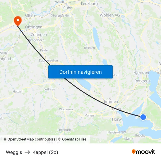 Weggis to Kappel (So) map