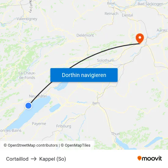 Cortaillod to Kappel (So) map