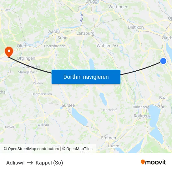 Adliswil to Kappel (So) map