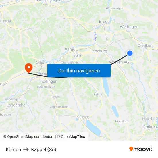Künten to Kappel (So) map