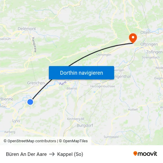 Büren An Der Aare to Kappel (So) map