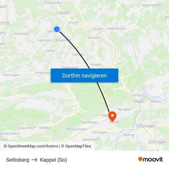 Seltisberg to Kappel (So) map