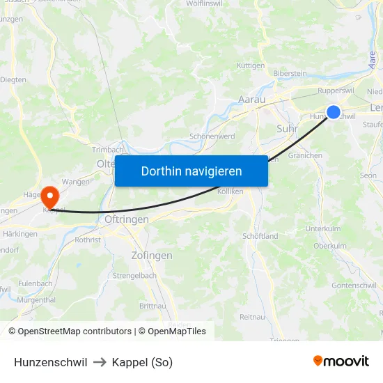 Hunzenschwil to Kappel (So) map