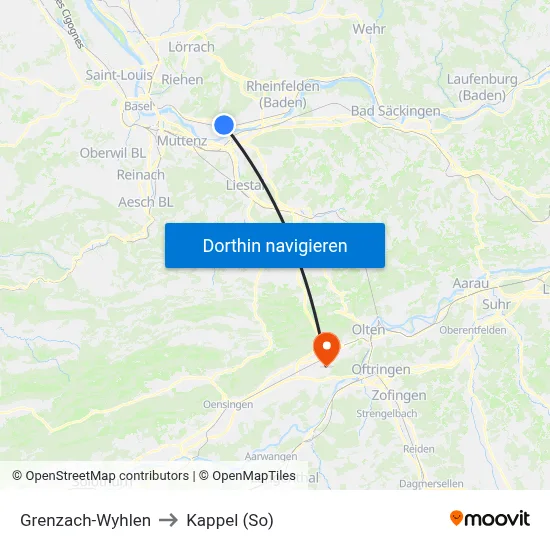 Grenzach-Wyhlen to Kappel (So) map