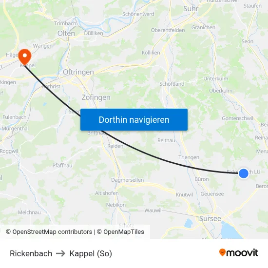 Rickenbach to Kappel (So) map