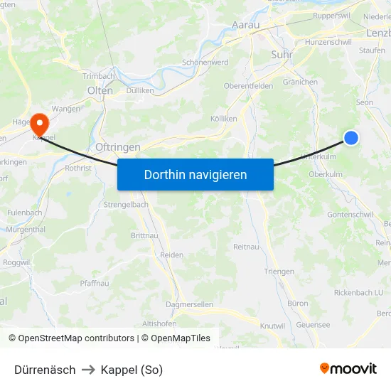 Dürrenäsch to Kappel (So) map