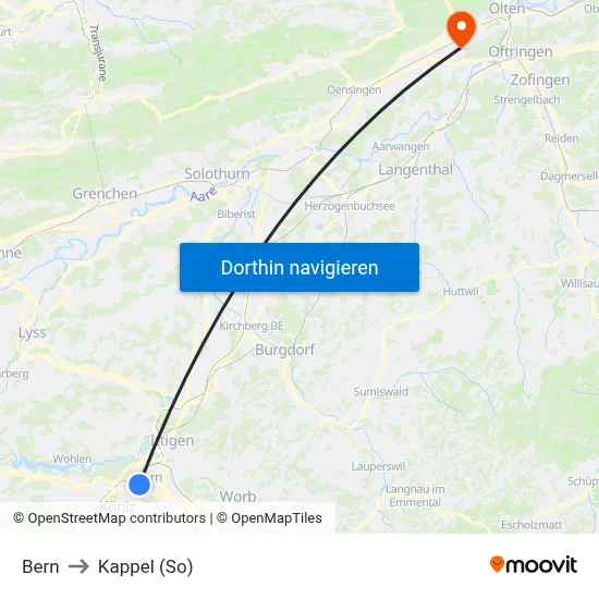 Bern to Kappel (So) map