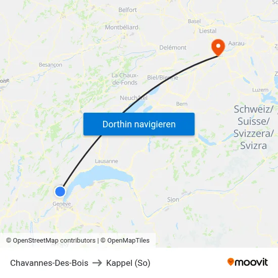 Chavannes-Des-Bois to Kappel (So) map