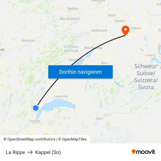 La Rippe to Kappel (So) map