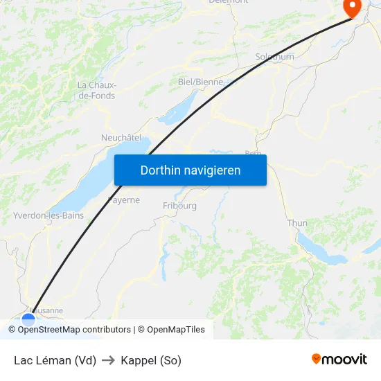 Lac Léman (Vd) to Kappel (So) map