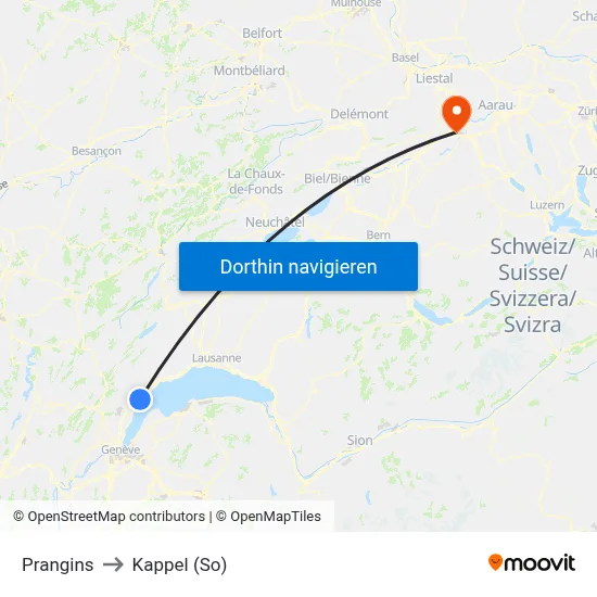 Prangins to Kappel (So) map